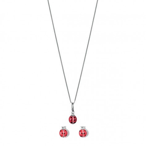 Parure collana con ciondolo e orecchini a forma di coccinella