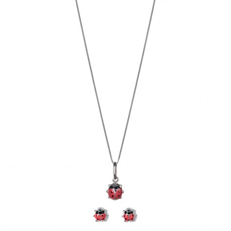 Parure collana con ciondolo e orecchini a forma di coccinella con zampe