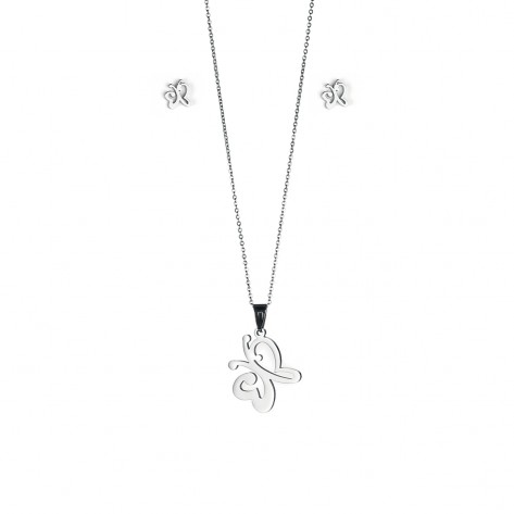 Parure collana con ciondolo e orecchini a forma di farfalla
