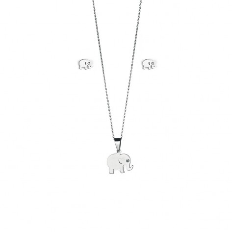 Parure collana con ciondolo e orecchini a forma di elefante