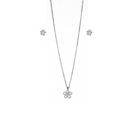 Parure collana con ciondolo e orecchini a forma di fiore