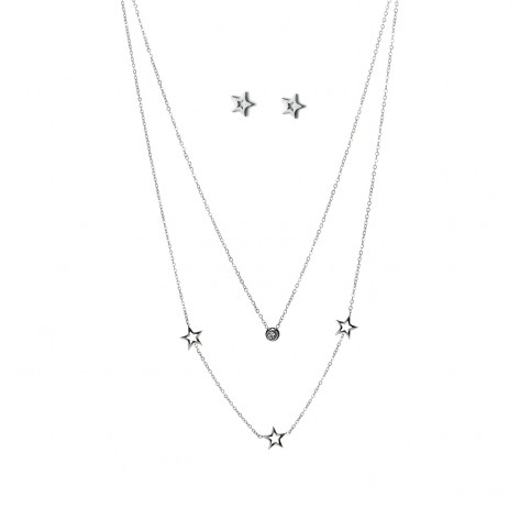 Parure collana multifilo e orecchini con stelle e zircone