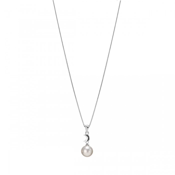 JO WISDOM Collana In Argento 925 Con Perla 11mm E Zirconia Cubica AAA – Ciondolo Con Catena 45+5 Cm