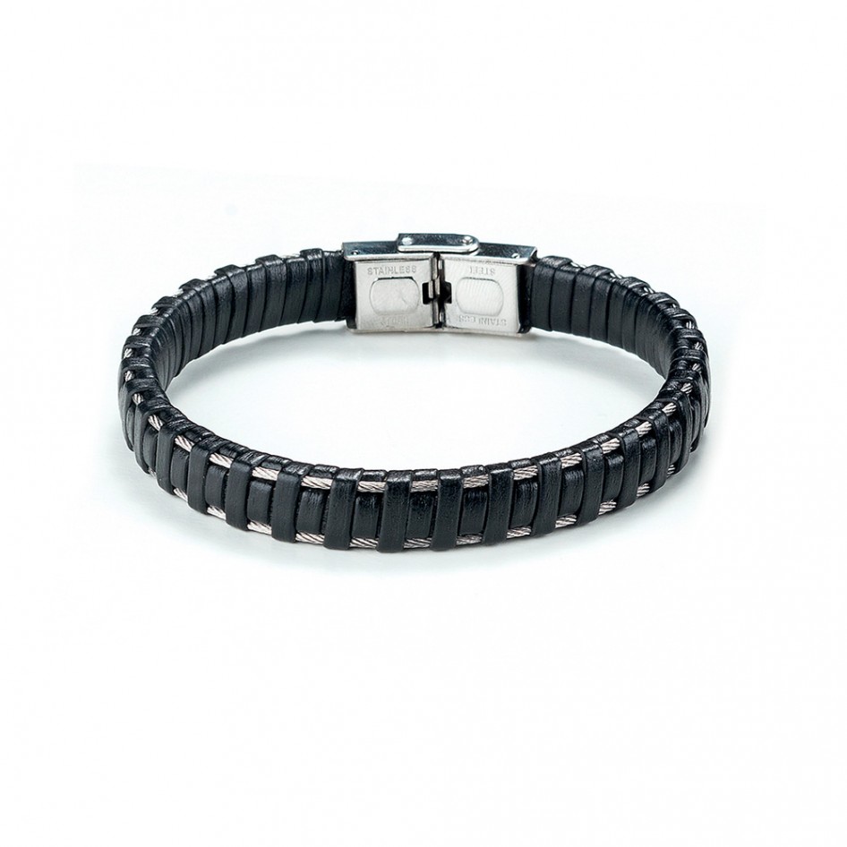 COOLSTEELANDBEYOND Uomo Acciaio Zirconi Croce ID Identificazione Tre File Cavo Intrecciato Bracciale Braccialetto, Argento Oro