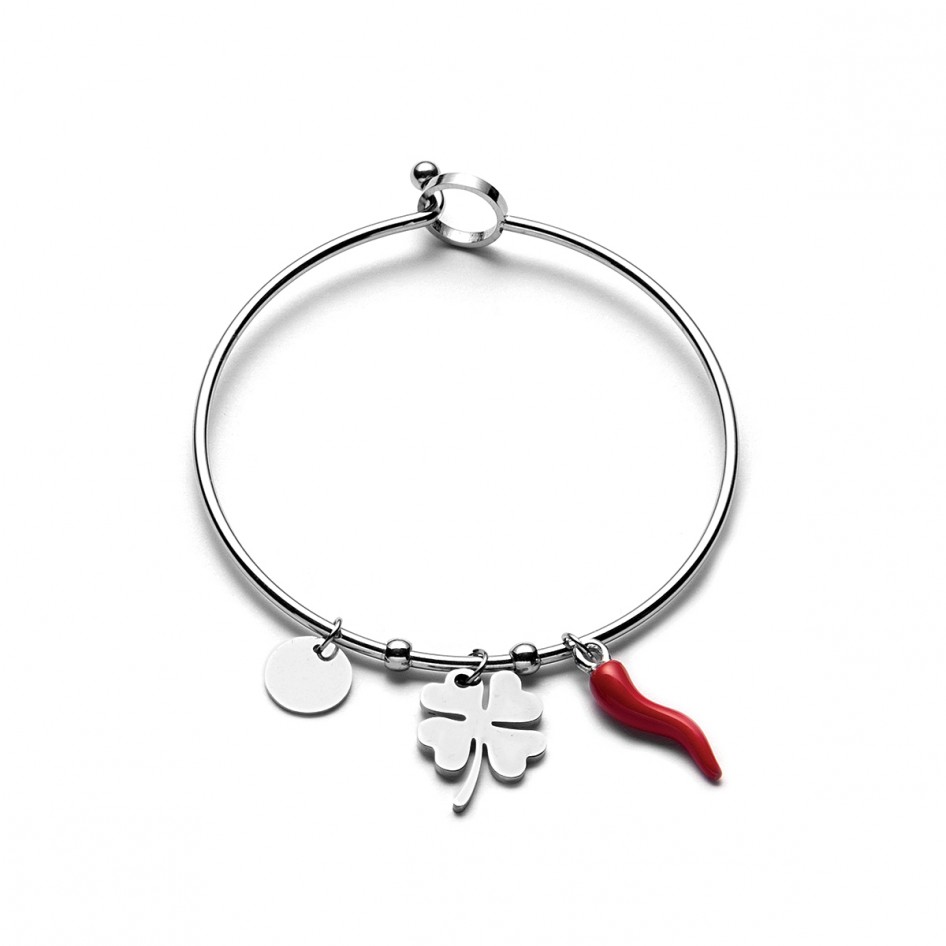Bracciale Portafortuna Quadrifoglio In Argento Sterling 925 - Lunghezza 17,7cm Con Moschettone - 4