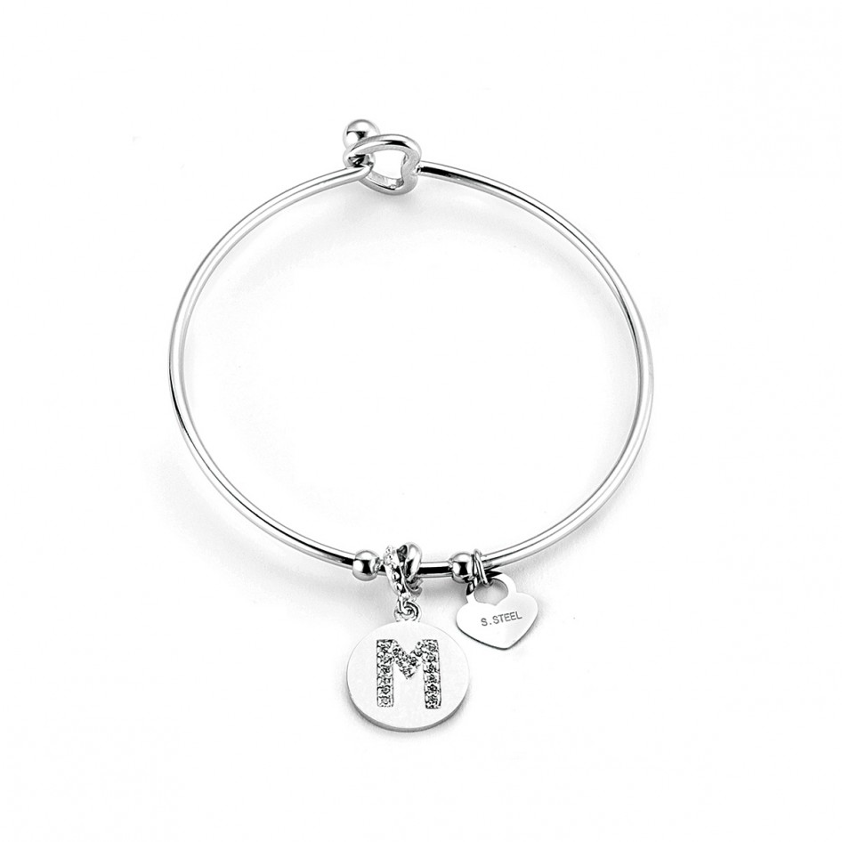 BRACCIALE TENNIS DONNA IN ACCIAIO CON CRISTALLI BIANCHI E CUORE
