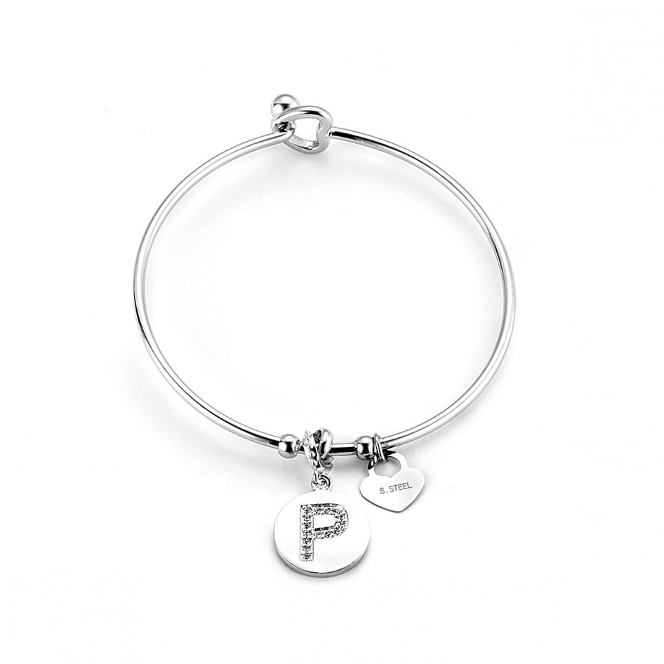Bracciale Rigido Donna In Acciaio Inox Con Charms Occhio Magico E Gufetto – Con Astuccio Nero Regalo