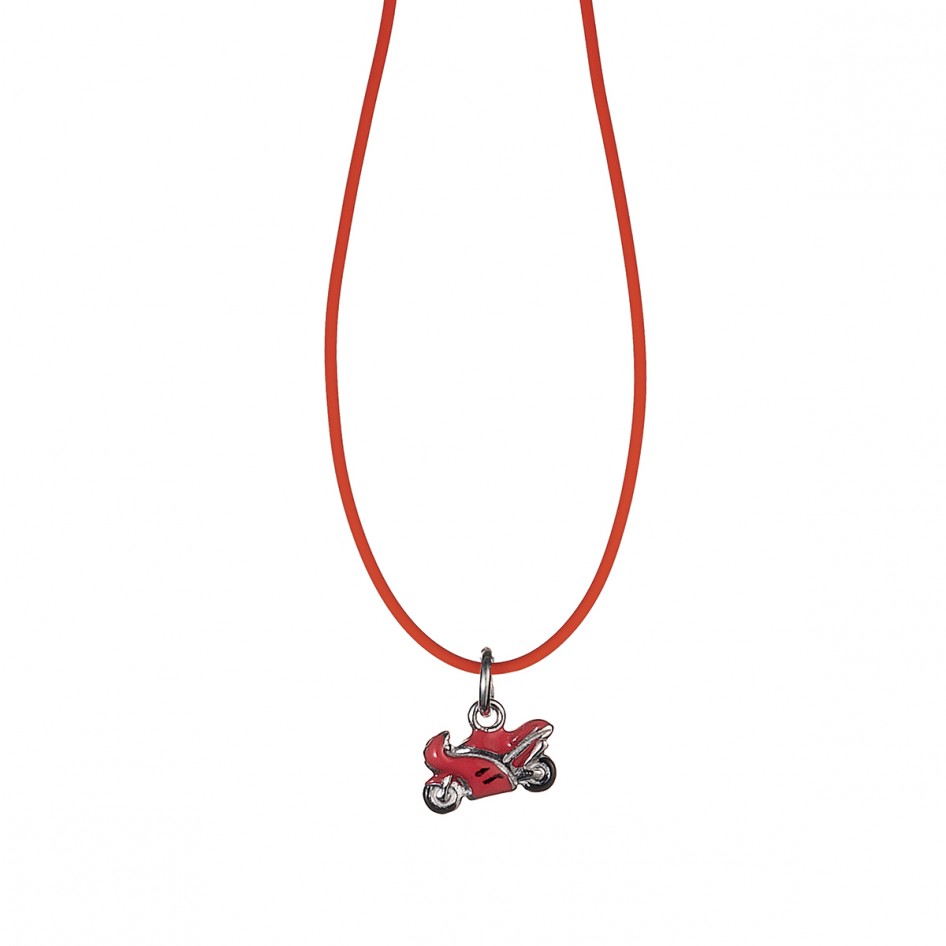 Collana Motocross Uomo Donna – Cordino Nero Con Ciondolo Argento A Forma Di Chiave
