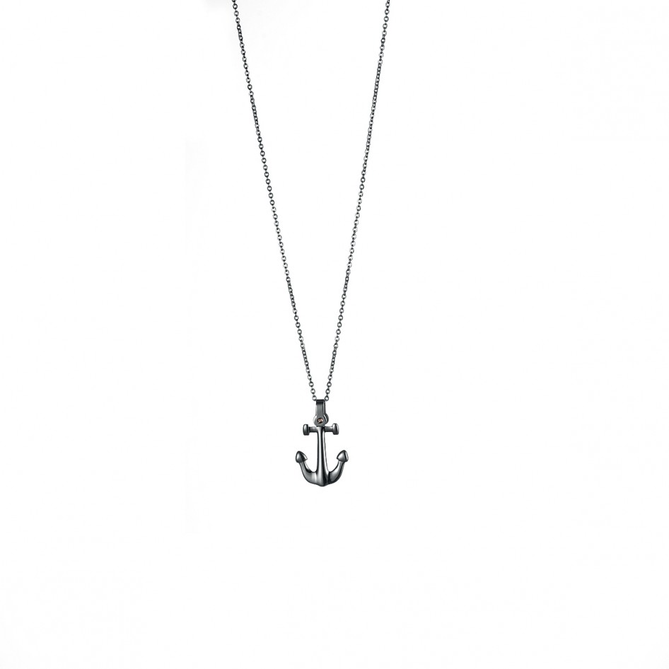 Collana Con Ciondolo Ancora Nautica in Oro Rosa E Acciao - Saga Gioielli