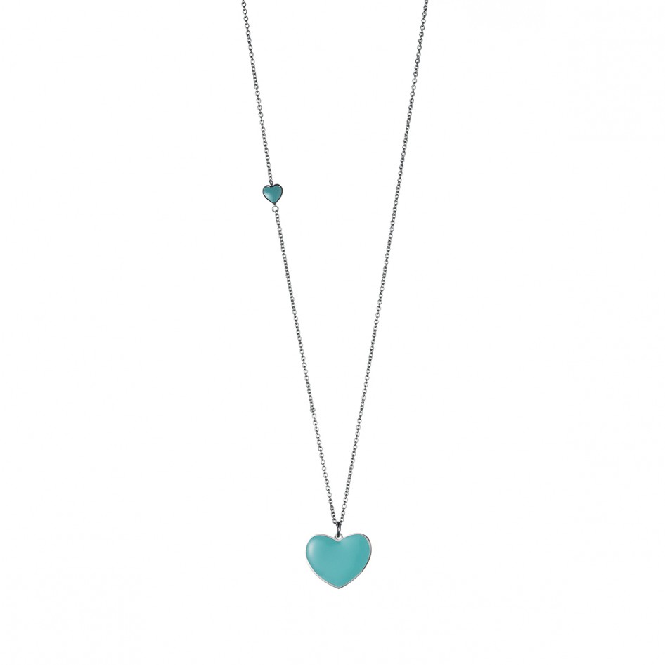 COAI Collana Donna Cuore In Pietra Naturale Turchese Peruviano – Acciaio Inossidabile, 45 Cm - 2