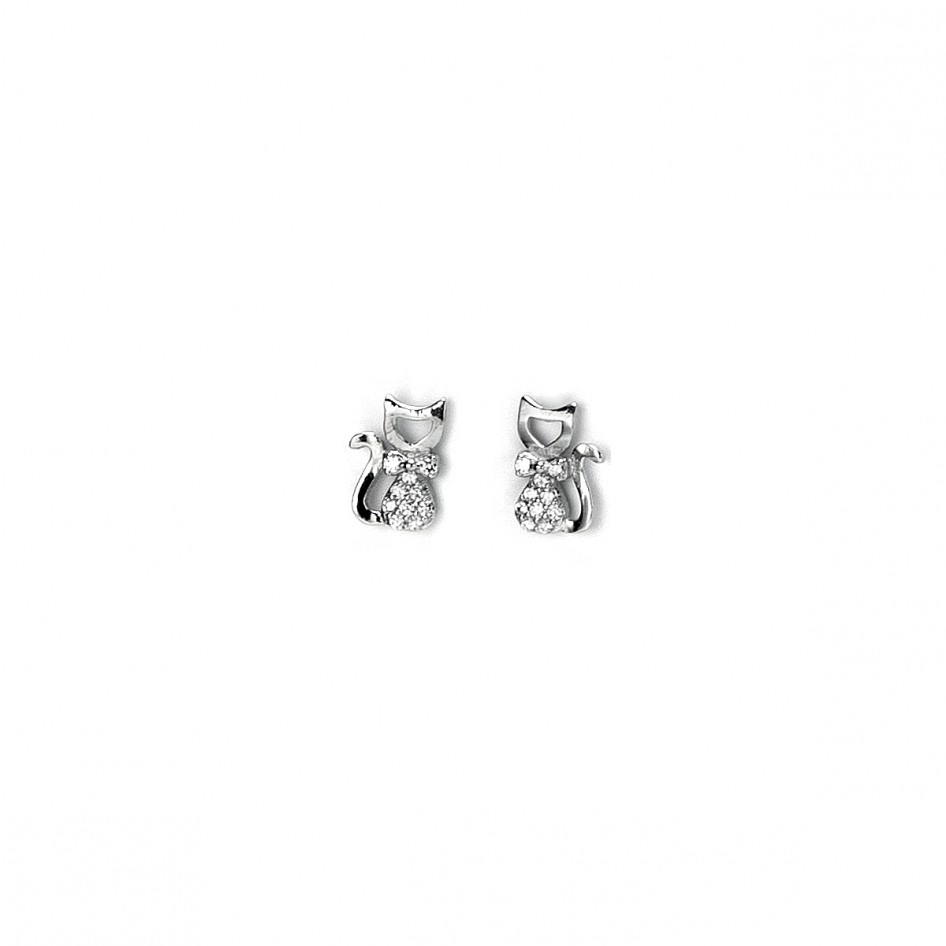 Orecchini A Lobo In Argento Sterling 925 - Forma Di Gattino - 6,5x10 Mm - Con Chiusure A Farfalla In Argento