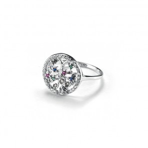 Anello con cerchio a forma di albero della vita con zirconi colorati