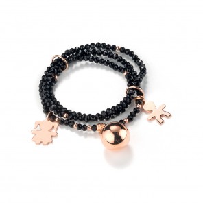 Bracciale in cristallo nero con charms dorati