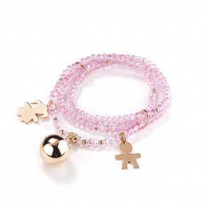 Bracciale in cristallo rosa con charms dorati