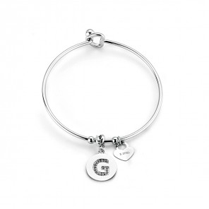 Bracciale rigido con charms cuore e lettera G