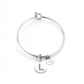 Bracciale rigido con charms cuore e lettera L