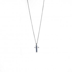 Collana con ciondolo a croce con cilindro blu