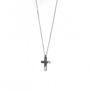 Collana con ciondolo a croce nera con strisce acciaio