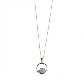 Collana con ciondolo trasparente rotondo con zirconi viola