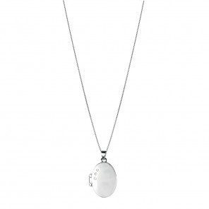 Collana con ciondolo portafoto richiudibile ovale con tre zirconi 