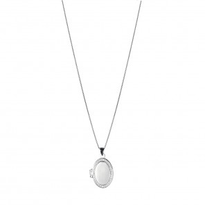 Collana con ciondolo portafoto richiudibile ovale circondato da zirconi 