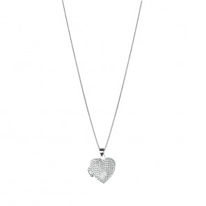 Collana con ciondolo portafoto richiudibile a cuore ricoperto da zirconi 