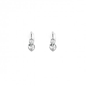 Orecchini a monachella con due zirconi a forma di cuore