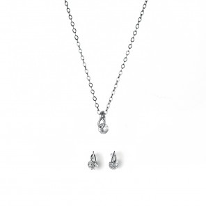 Parure collana e orecchini con elemento in argento con zirconi